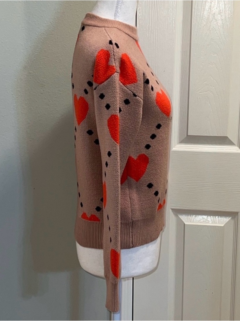 THML Taupe Crewneck Sweater with Red Heart Motif - Picture 5 of 7